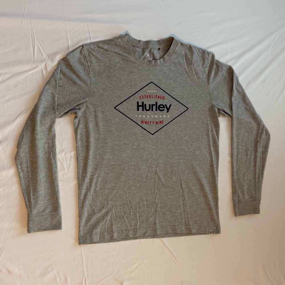Hurley Long Sleeve Lightweight Graphic T-Shirt Gray Logo Surf Skate Men’s Medium